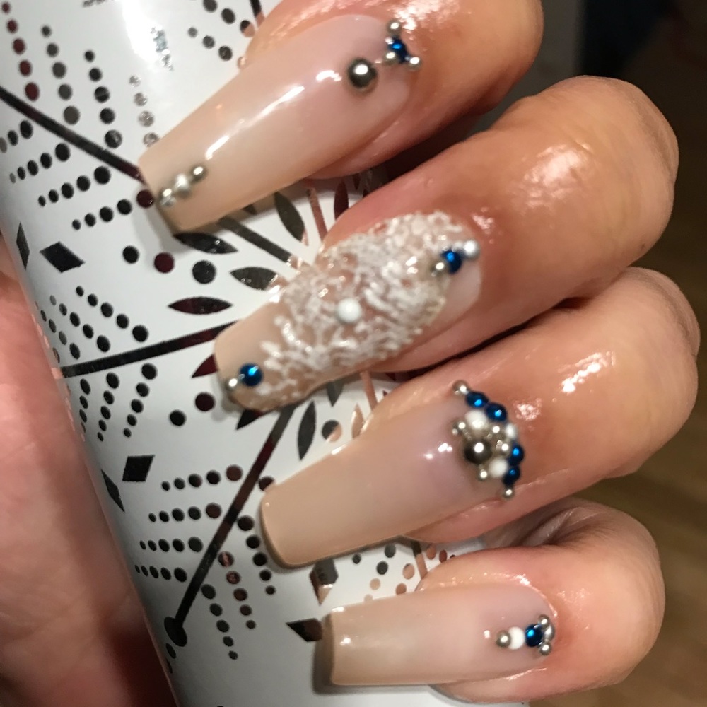Nude Xmas with blue an silver gems come in any shape n length